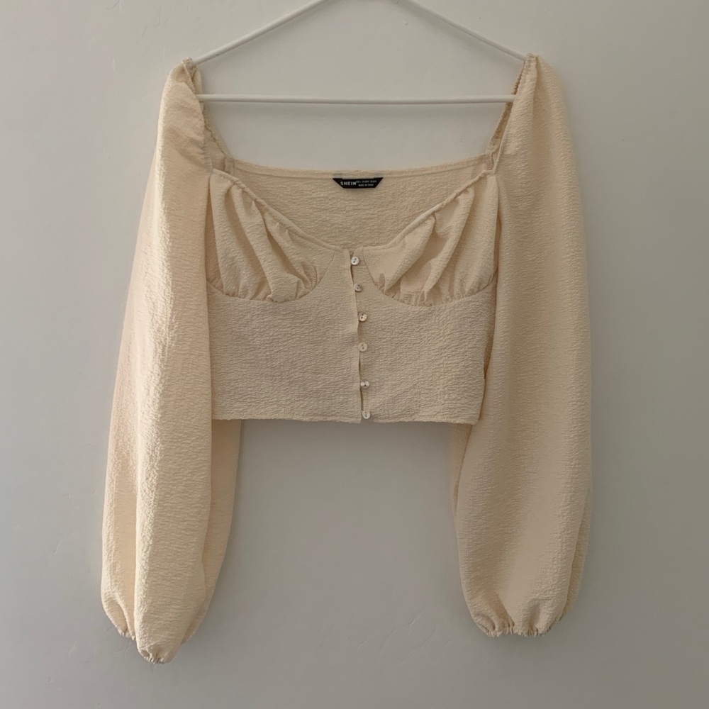 SHEIN cropped Cream Long Sleeve Top